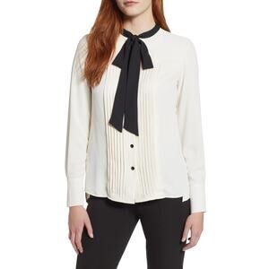 Anne Klein New York Bow Blouse Cream And Black Pussybow Blouse Size 2
